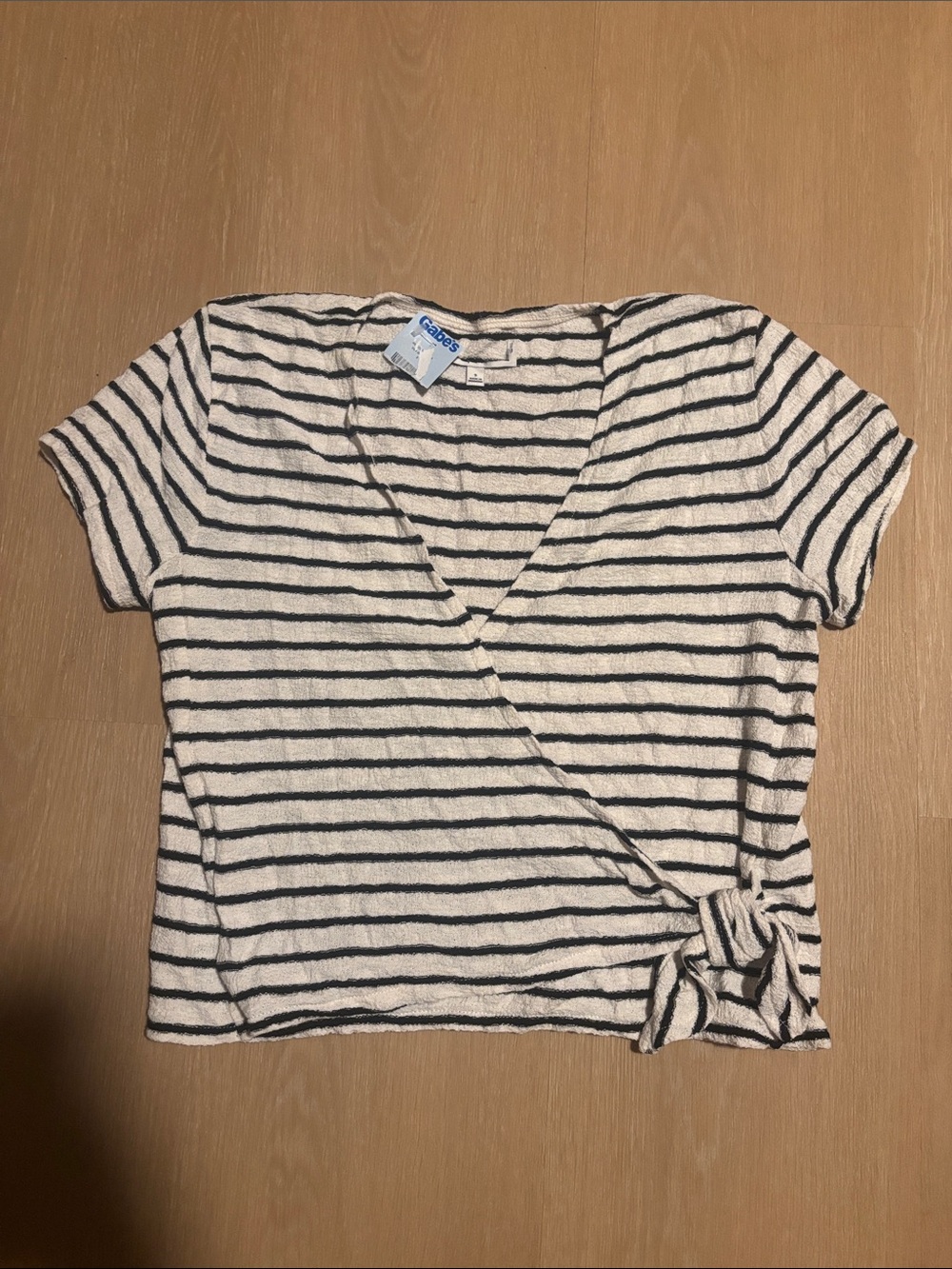 NWT Madewell Texture & Thread Striped Wrap Short Sleeve Top size Small